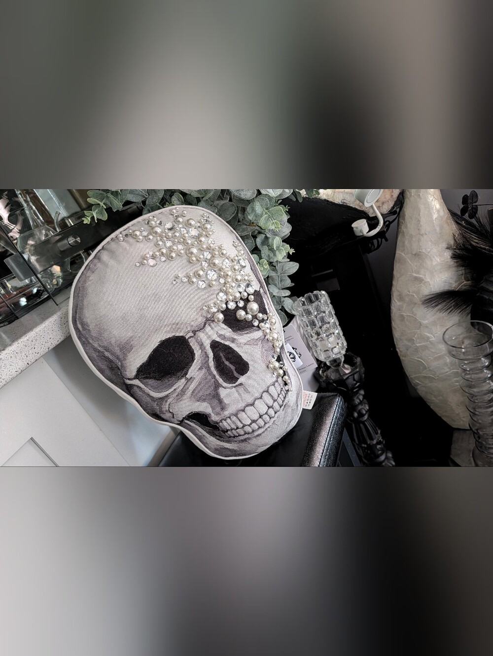 Christian Lacroix Halloween Pearl Accented Skull Pillow NWT